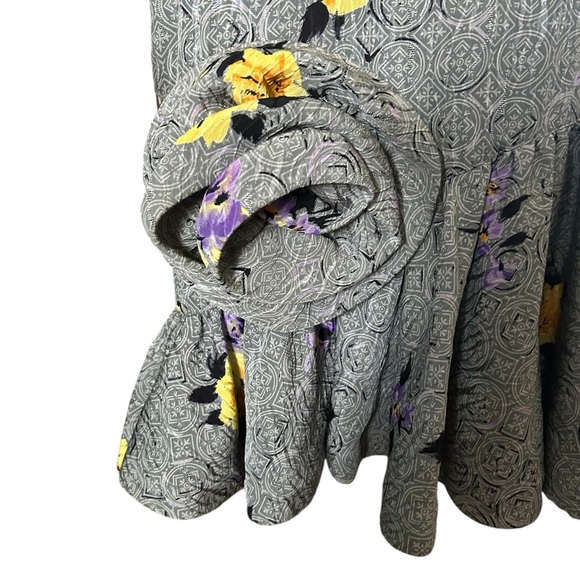 Vintage Rickie Freeman for Teri Jon 100% Silk Grey Puff Sleeve Floral Dress - Picture 4 of 6